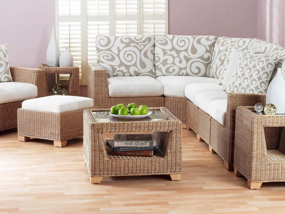 living room design with rattan furniture