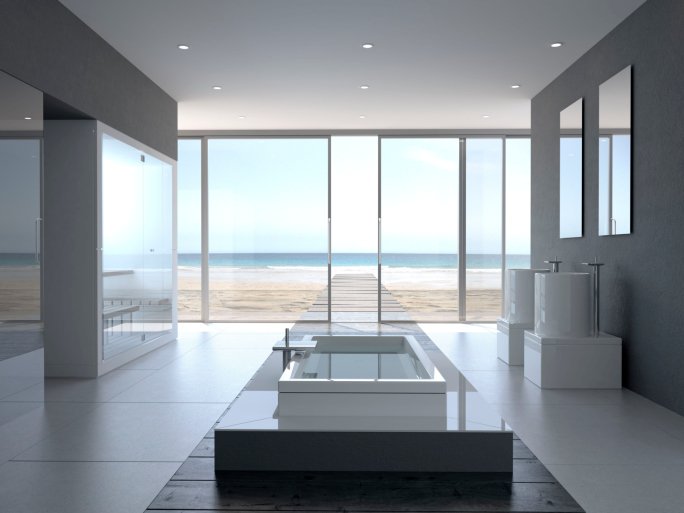 Designer Bathroom with Oceanview