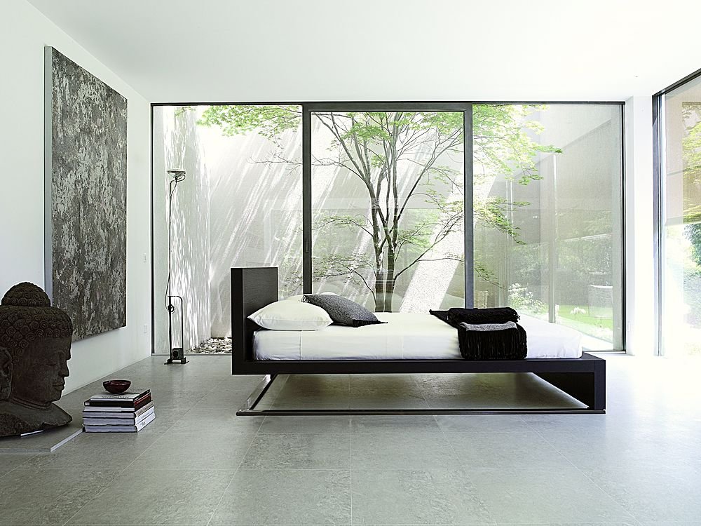 Contemporary-Asian-Bedroom-Design-Buddha-Statue-Floating-Bed