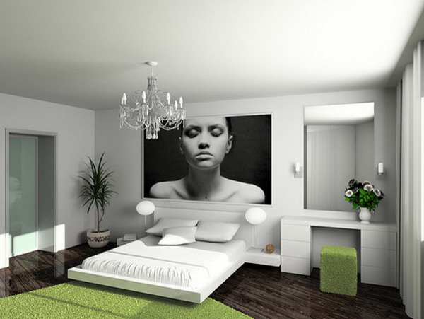 Modern-Bedroom-Design-with-Platform-Bed-and-Chandelier