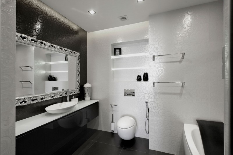 Stunning-Lighting-inside-Black-And-White-Bathroom