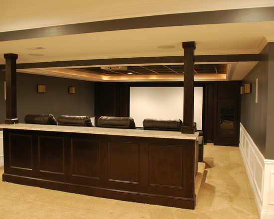 stunning-traditional-basement-for-home-theater-room-also-modern-wooden-divider-with-cream-carpet
