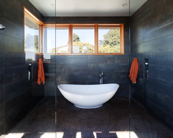 Black Tile Wall Industrial Style Bathroom Design