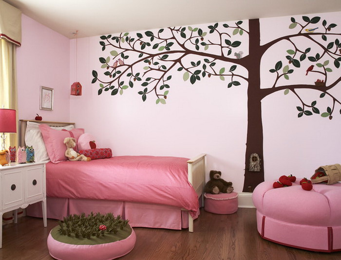 Girls-Bedroom-Ideas-with-Tree-Wall-Mural-Decor