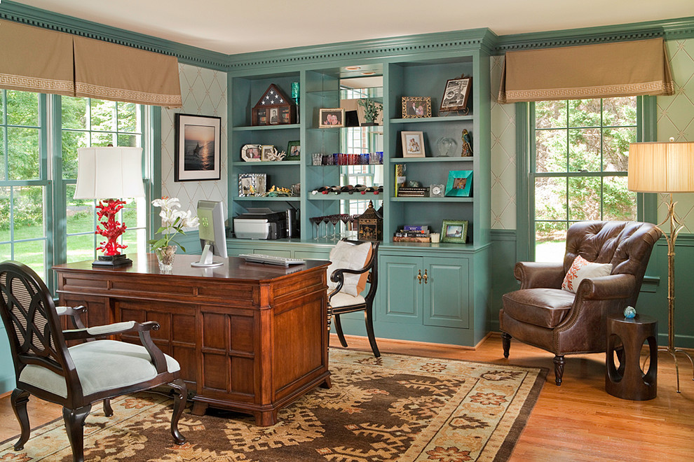 Magnificent-Home-Office-Traditional-design-ideas-for-Teal-Blue-Paint-Image-Gallery
