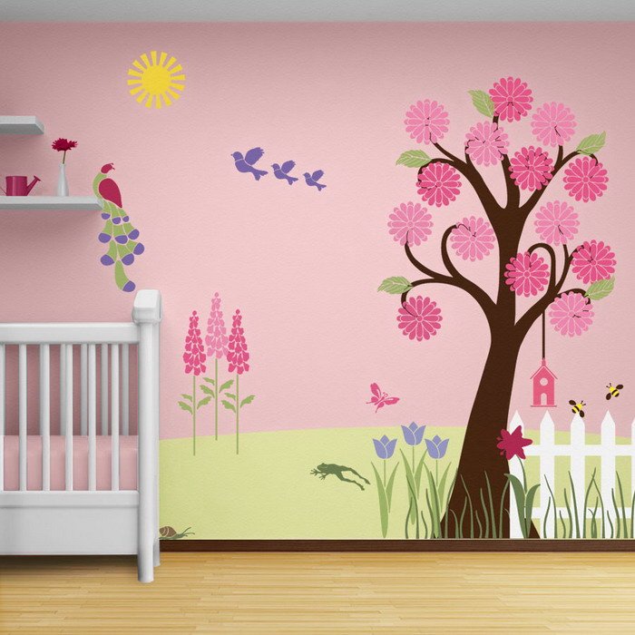 NUrsery-Room-with-Tree-Wall-Mural-Stencils