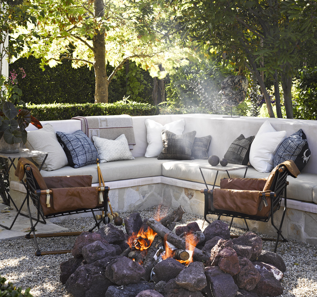 admirable-beach-style-patio-design-idea-with-fireplace-gray-sofa-and-black-white-throw-pilows-fantastic-beach-style-patio-design-ideas