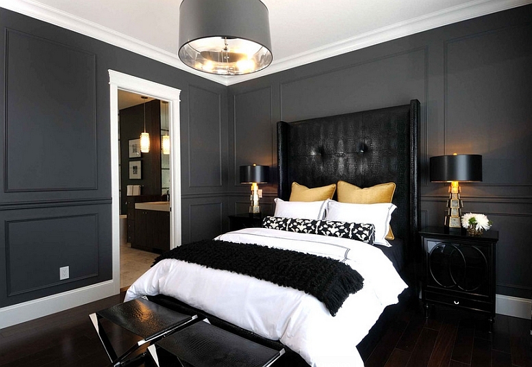 Accents-in-golden-hue-lend-sophistication-to-this-chic-bedroom