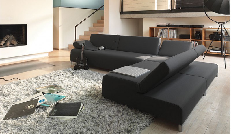 Dark-Black-Sleeper-Sofa-Beds-in-Contemporary-Living-Space-Scheme