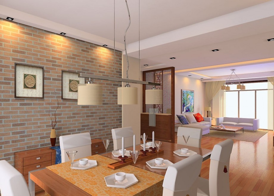 Living-dining-room-brick-wall-design-