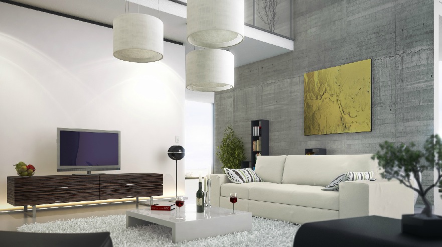 Modern-living-room-concrete-wall-mezzanine