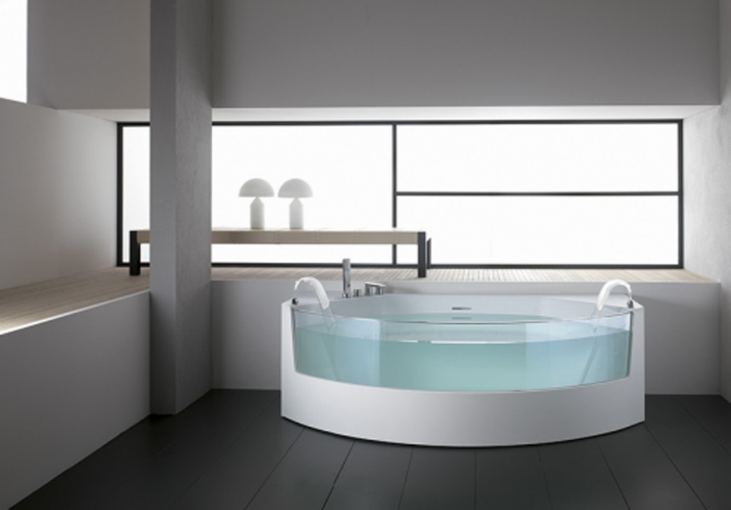 White-simple-design-bathtub-glass-barrier-shower