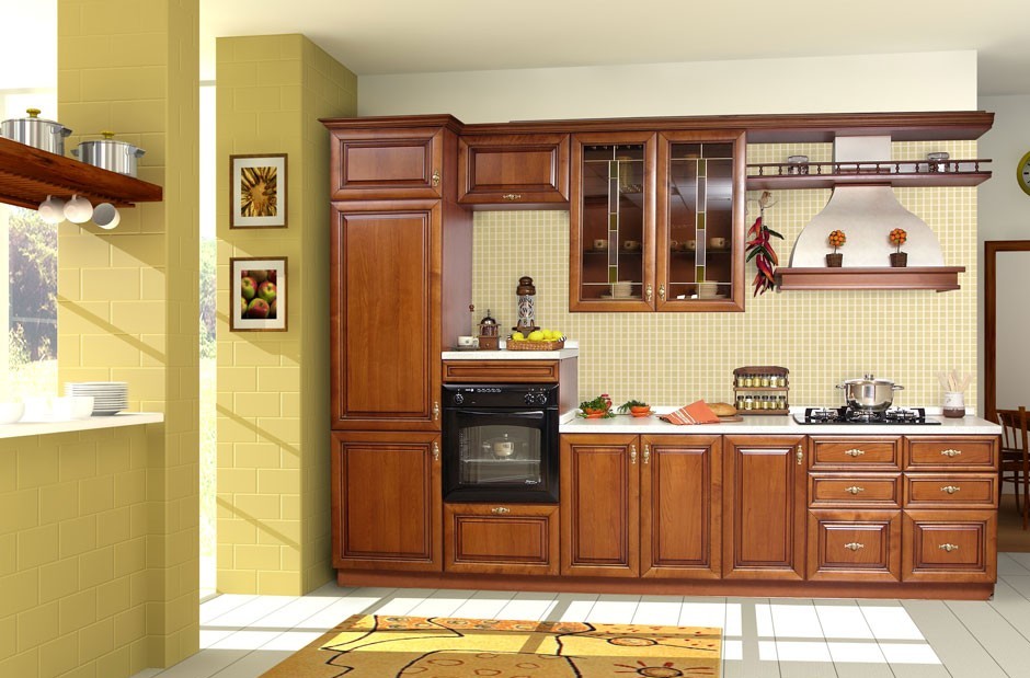 gray-white-wall-and-dark-red-wood-kitchen-design