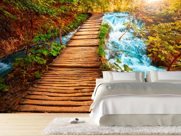 Boardwalk-over-a-river-Wall-Mural-for-Bedroom-Design
