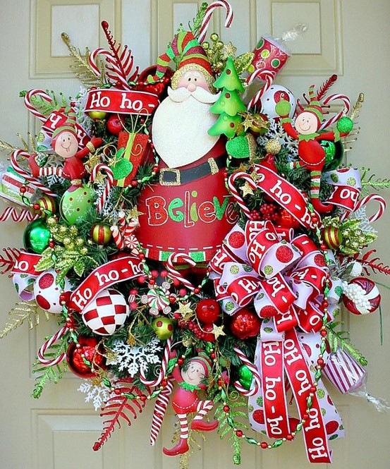 Colorful-Christmas-Decor-With-red-white-jingle-bells-door-ornament
