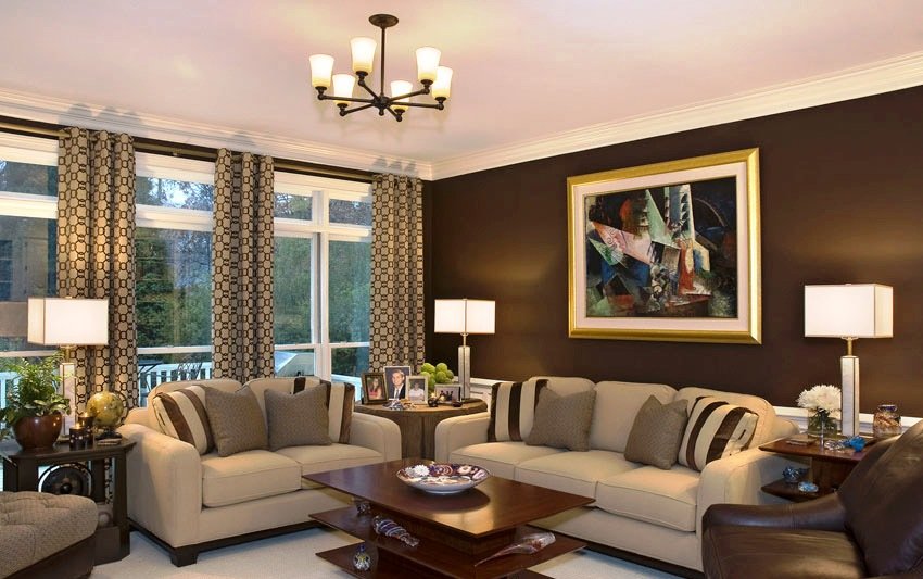 brown accent wall living room