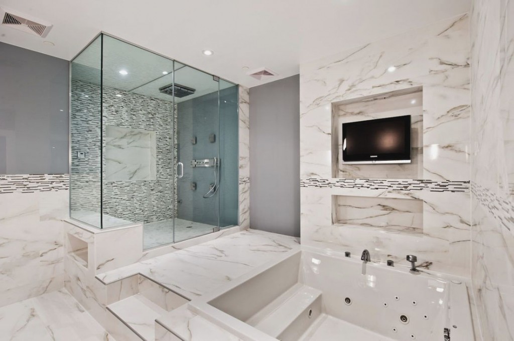 Beautiful Marble covered bathroom