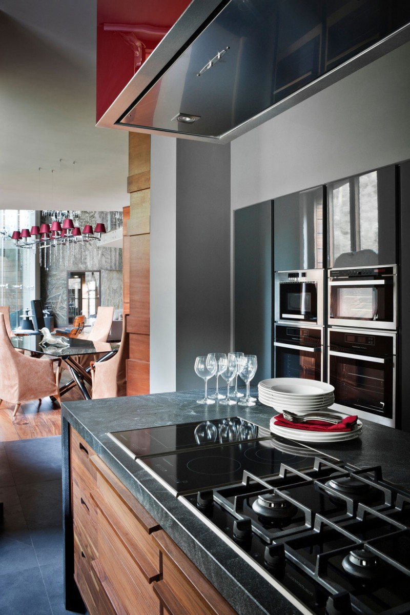 Brilliant Dark Kitchen Furniture Design With Gray Marble Countertop