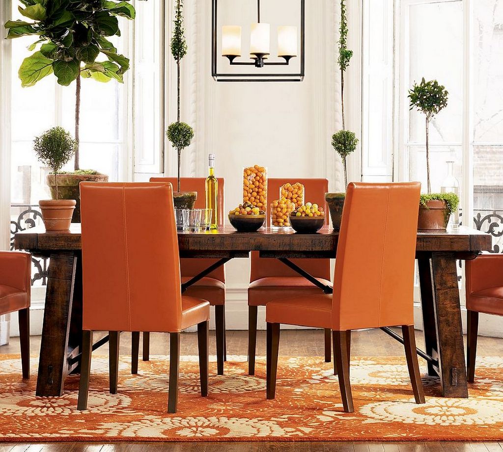Colorful-Dining-Room-Colors-With-wooden-dining-table-and-orange-chairs-design