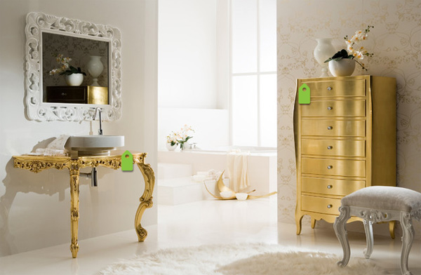 Bathroom with golden drawer and sink.