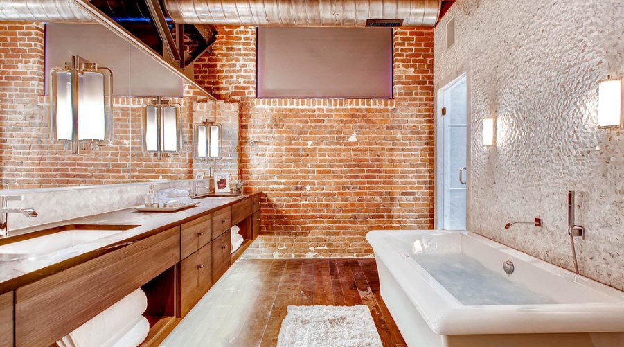 Industrial Chic Bathroom with Brick Walls