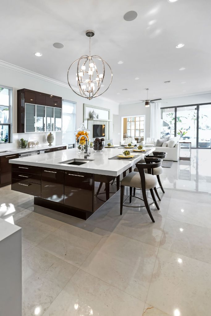 Large modern white and dark brown kitchen