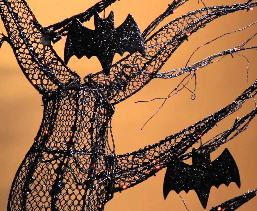 Spooky Lit Halloween Tree with Bats