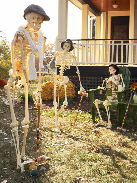 Funny Halloween Decorations Skeletons Playing Croquet