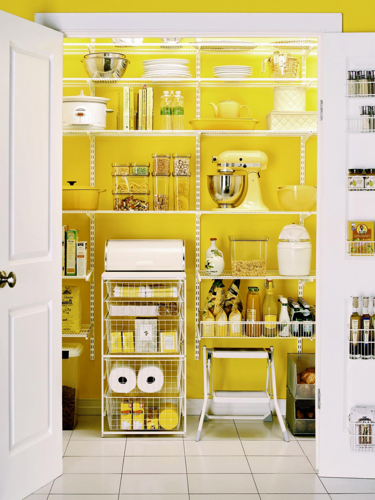 Lively Yellow Color Kitchen Pantry Design