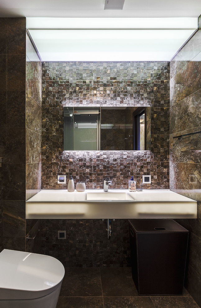 Brown Tile Contemporary Bathroom