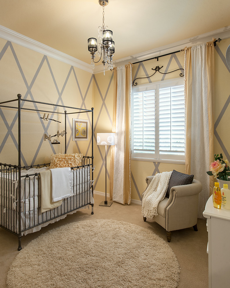 Iron Crib in Transitional Kids Bedroom