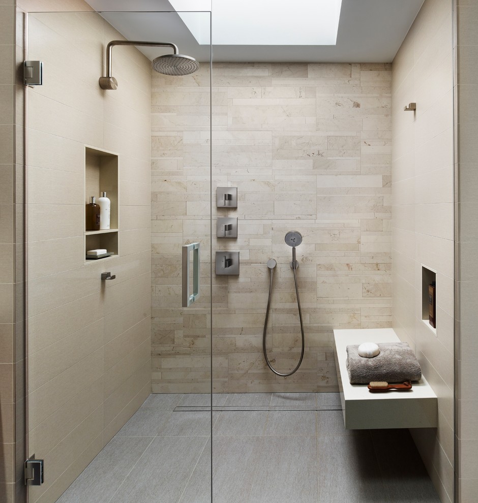 Modern Bathroom Design With Beige Tile