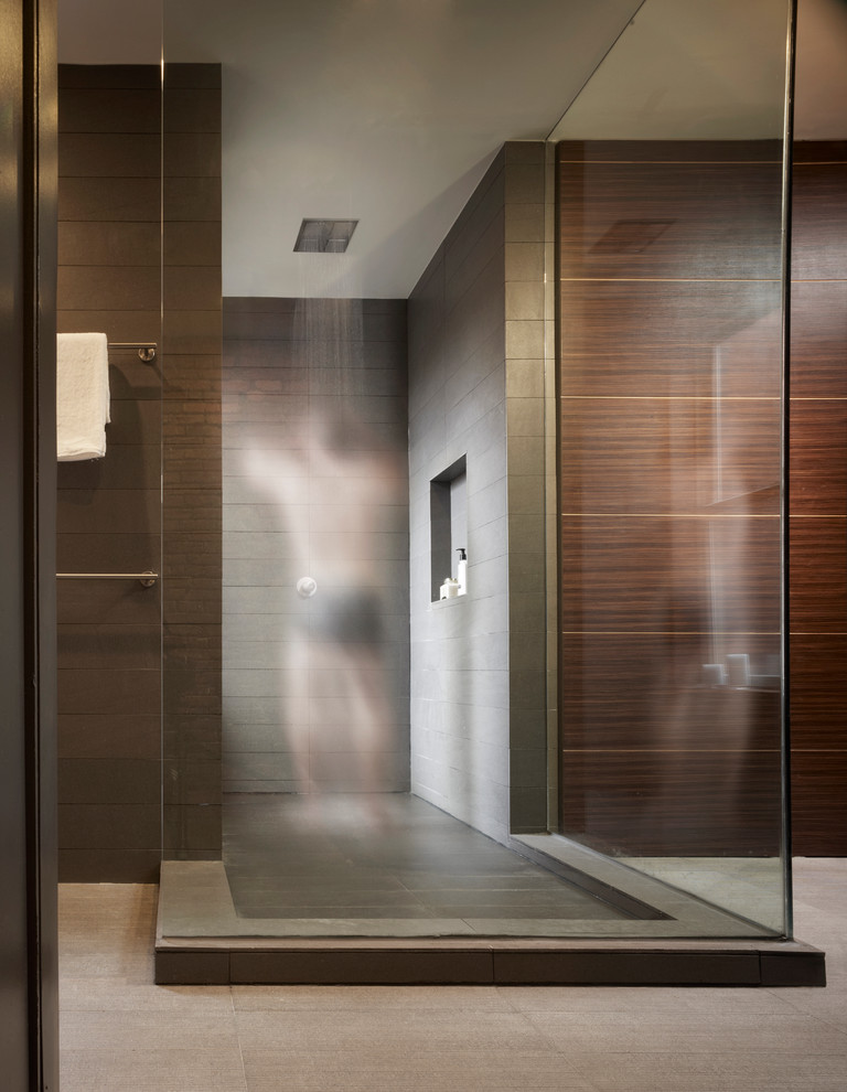 Modern Bathroom Design With Brown Tile