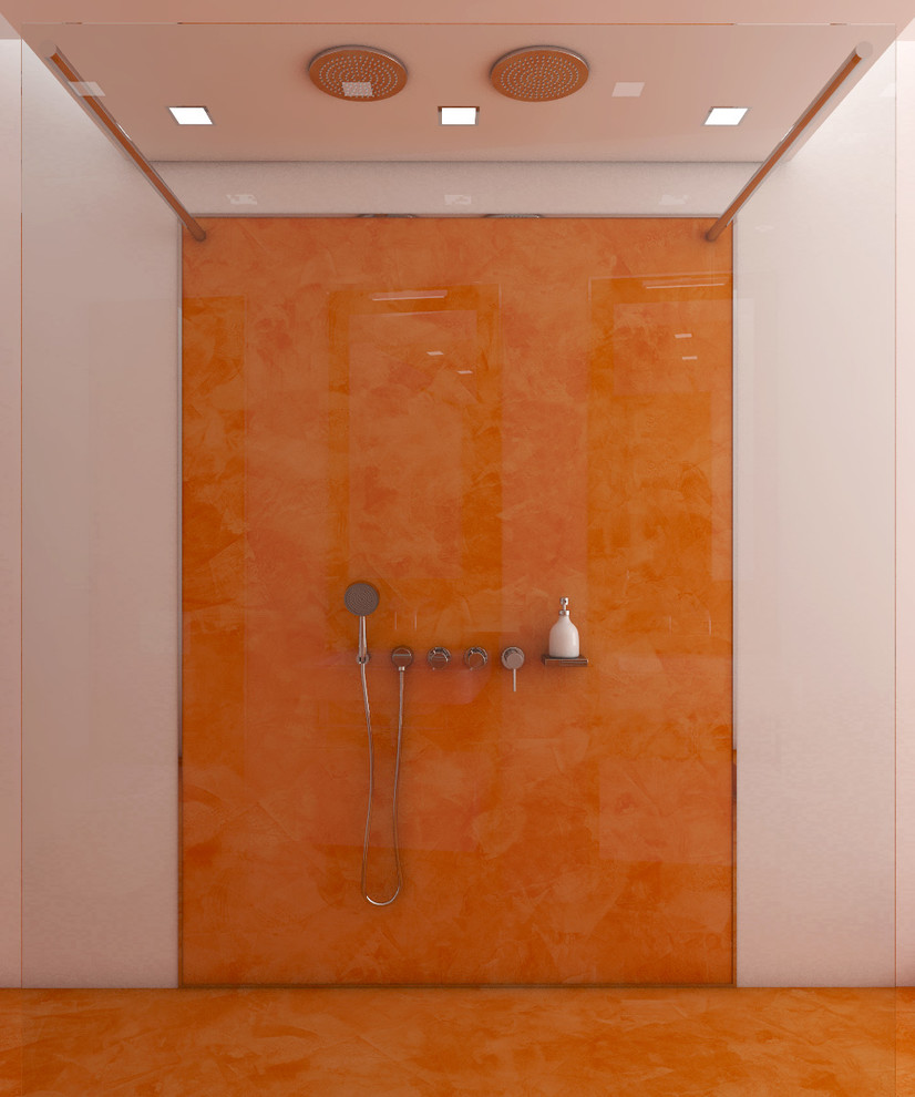 Modern Bathroom Design With Orange Floors