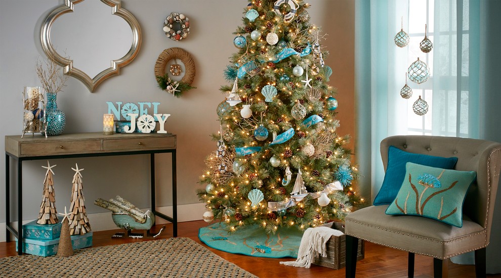 Beach Style Christmas Living Room Decoration Ideas