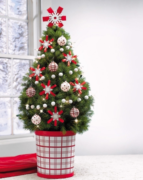 Small Christmas Tree In Red And White Pot