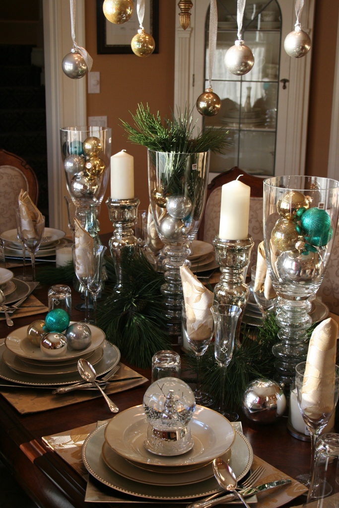 Blue and Silver Christmas Table Decor