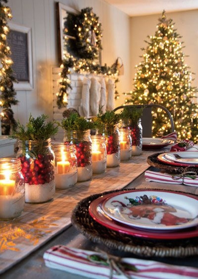 Mason Jar Christmas Table Decorations