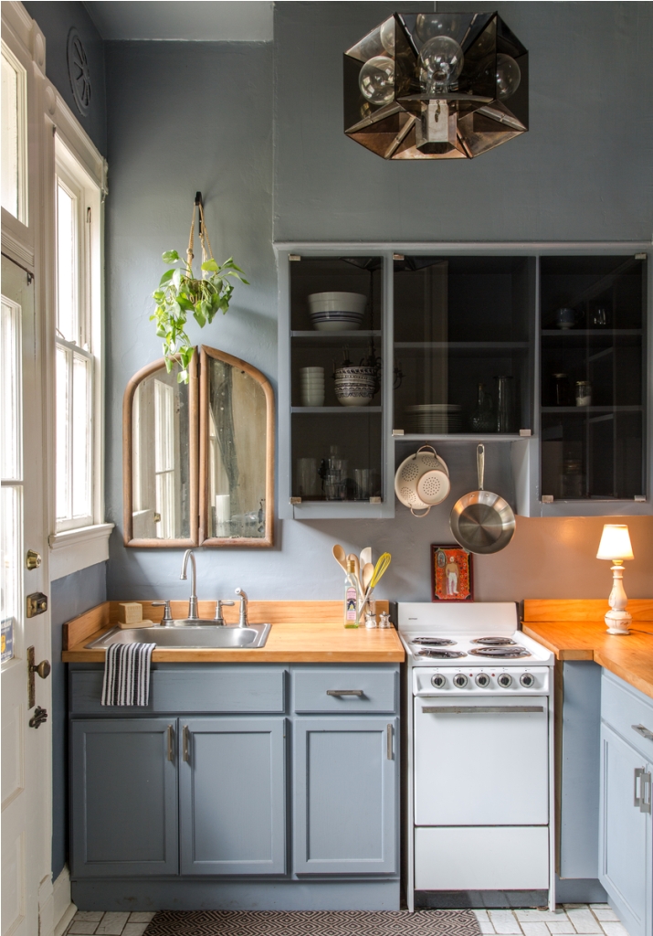 Bright And Cheerful Muted Blue Color Kitchen
