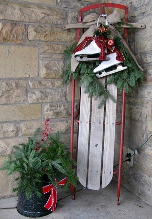 Christmas Sled Decoration Front Porch