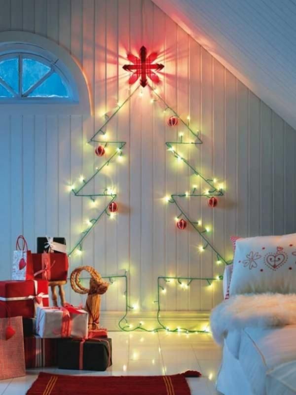 Christmas Tree with Lights On Wall
