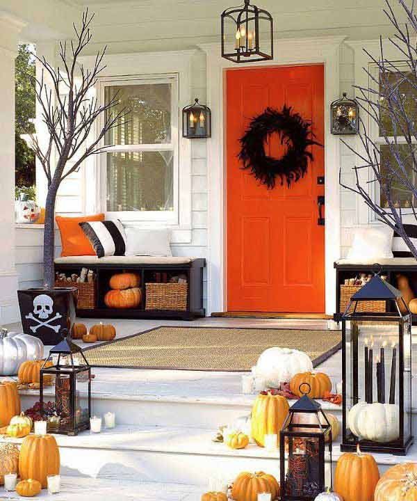 Pumpkins And Candles Porch Decoration