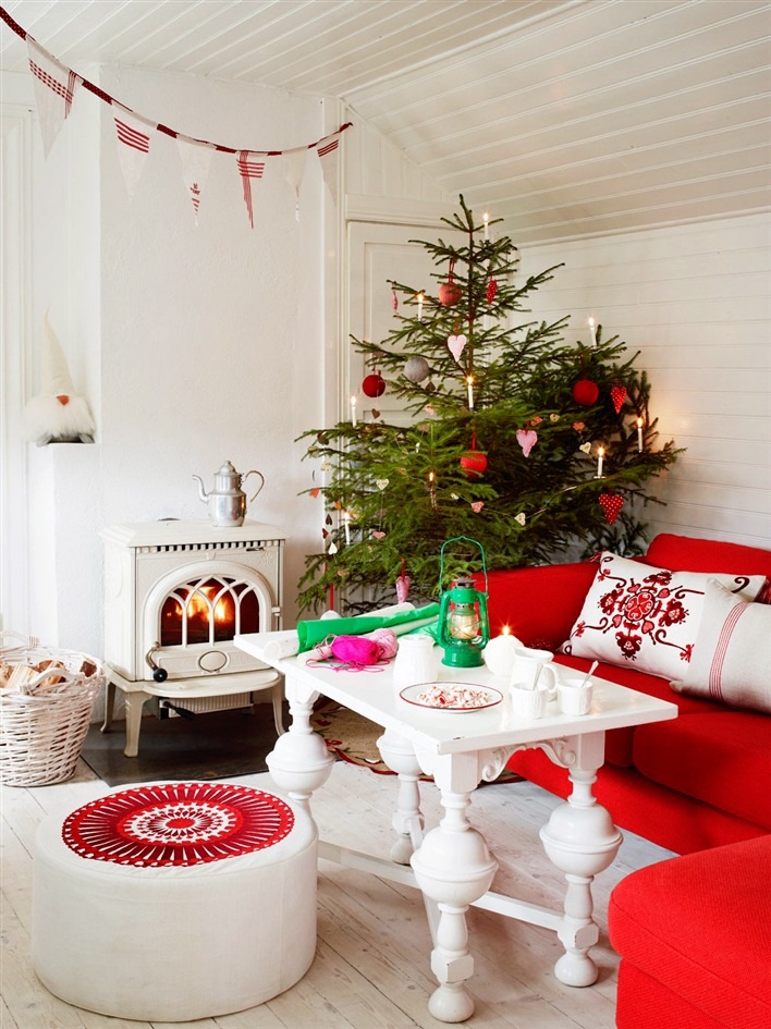 Red and White Christmas Living Room