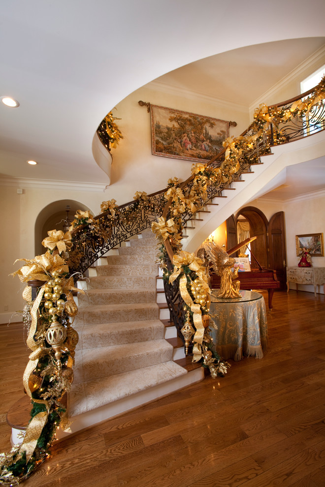 Ribbon Christmas Staircase Decorating Ideas