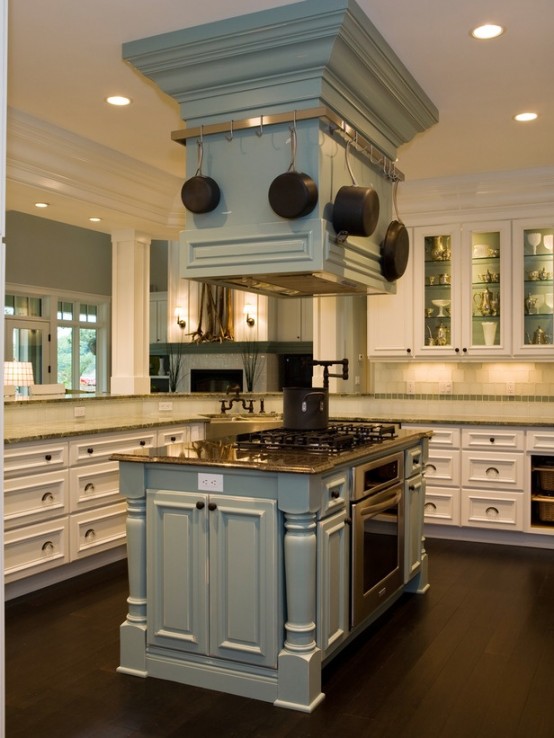 Traditional Kitchen With Unique Kitchen Island