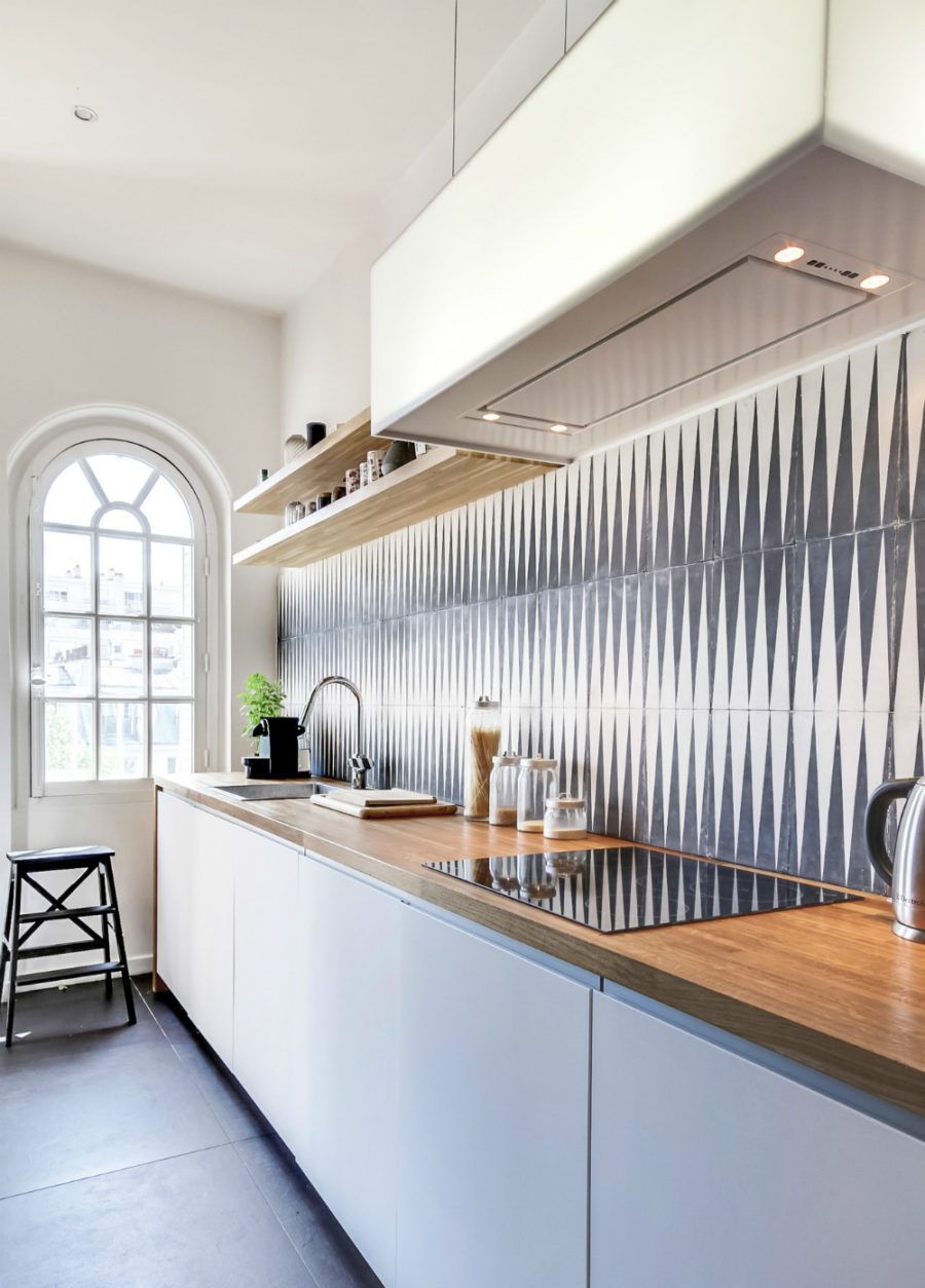 Unique Kitchen With Graphic Backsplash