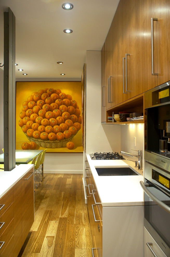 Wood Toned Minimalist Galley Kitchen