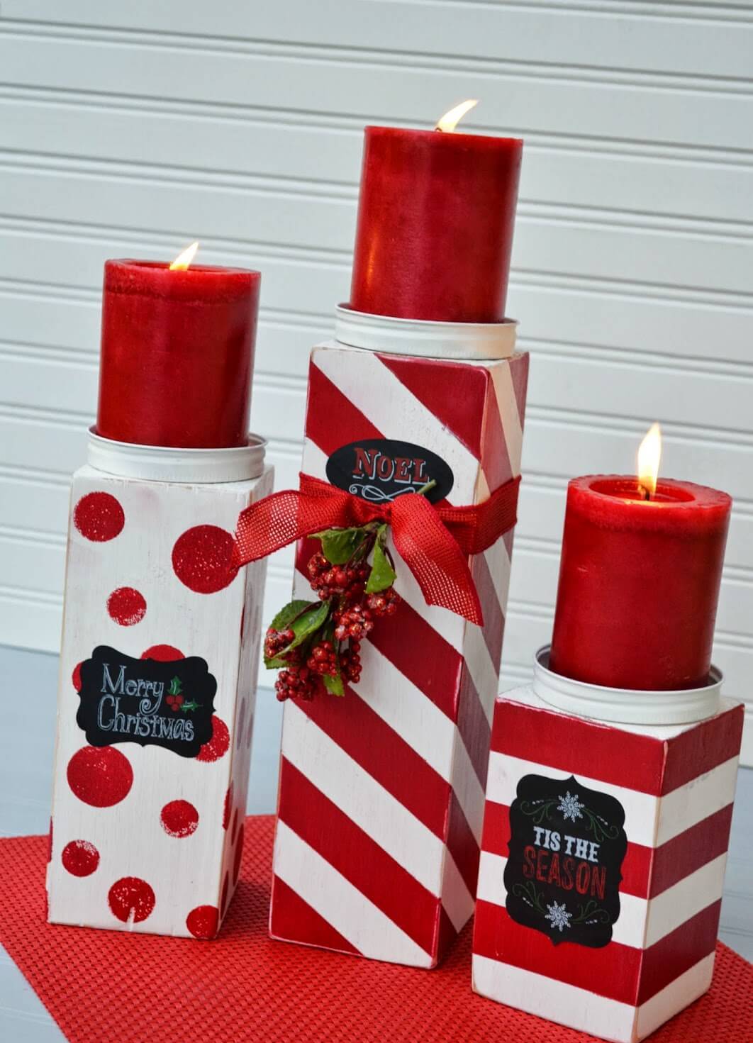 Festive Patterned Gift Box Candle Pedestals thewowdecor