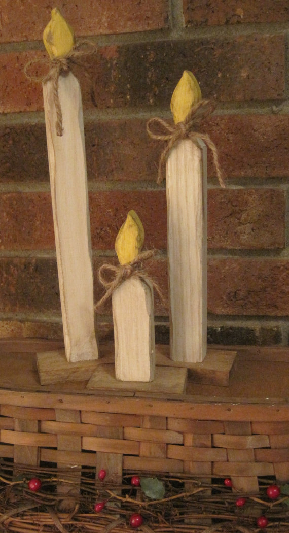 Primitive Wooden Christmas Candle Decorations