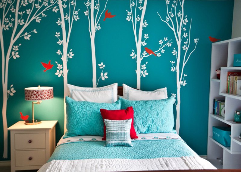 Bedroom With Bright colored Wallpaper Thewowdecor